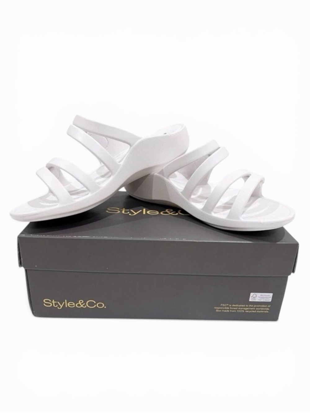 Style & Co Jessaa Double Band EVA Slide Sandals Adjustable Strap White 7 NEW
